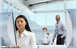 woman, desk, office, man background